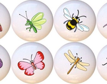 Set of 8 - Bugs Insects Decorative Glossy Ceramic Drawer Pulls Dresser Knobs