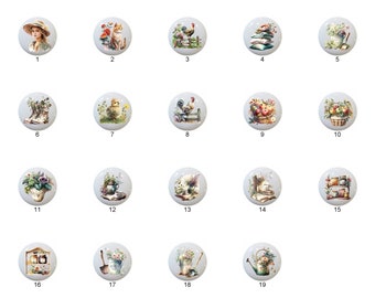 Farm Girl by ClipArtVibes Images on White Decorative Glossy CERAMIC Cabinet PULLS Dresser Drawer KNOBS