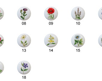 British Flower Guide Ceramic Dresser Knobs - Handmade Floral Drawer Pulls