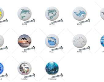 Dolphin Ceramic Drawer Pulls: Decoupage Cabinet Knobs (1.5 inch)