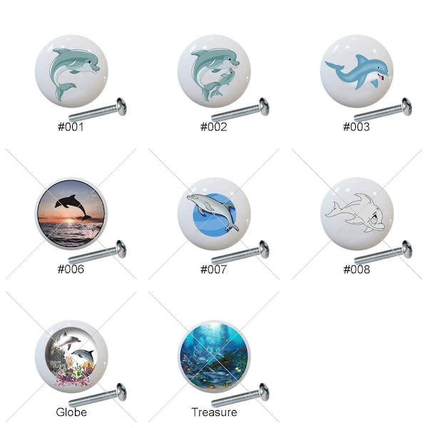 Dolphins Variety of Dolphin Images 1.5" Decorative Glossy Ceramic Dresser Drawer PULLS Cabinet Cupboard KNOBS