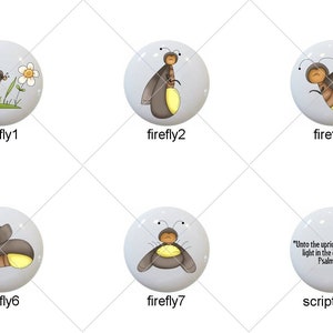 May include: Nine round, white, ceramic tiles with various images of fireflies, flowers, and a scripture quote. The tiles have a light blue background with white speckles. The scripture quote reads "Then the splendor there when light in the darkness... Psalm 132:9."