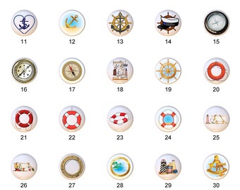 Nautical Ceramic Drawer Pulls: Anchor, Compass, Helm - 1.5"