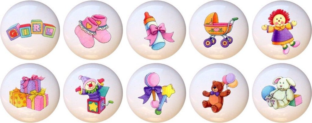 Baby Nursery Ceramic Drawer Knobs: Girl Toys Design, 1.5