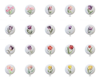 Watercolor Tulip Ceramic Drawer Knob - 1.5" Decorative Pull