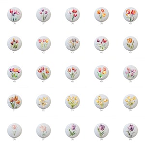 Watercolor Floral Tulips Ceramic Drawer Pull - Decorative Cabinet Knob (1.5 inch)