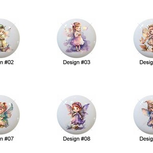 Little Magic Fairy by DreamyPaperArt Images on 1.5" White Decorative Glossy CERAMIC Cabinet PULLS Dresser Drawer KNOBS