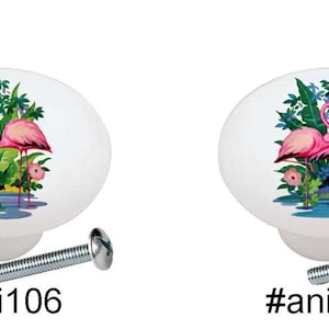 Flamingo Ceramic Dresser Knobs: Tropical Pink Decor