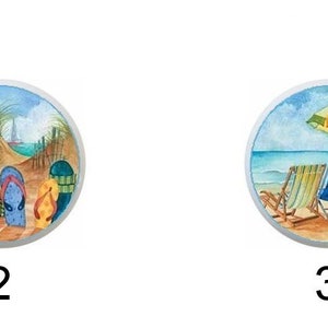 At the Beach Sandy South Beach Surfboard Flip Flops Sandals Designs DECORATIVE Glossy Ceramic Dresser Drawer PULLS Cabinet Cupboard KNOBS