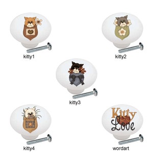 Pocket Kitties Cats Kitty Cat Kid&#39;s Room Decor Children Decorative Ceramic Dresser Drawer Pulls Cabinet Cupboard Knobs