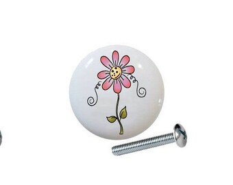Spring Flower Ceramic Dresser Knobs: Dragonfly, Butterfly, Heart - 1.5"