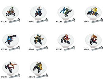 Motocross Dirt Bike Ceramic Dresser Knobs: Extreme Sports Decor
