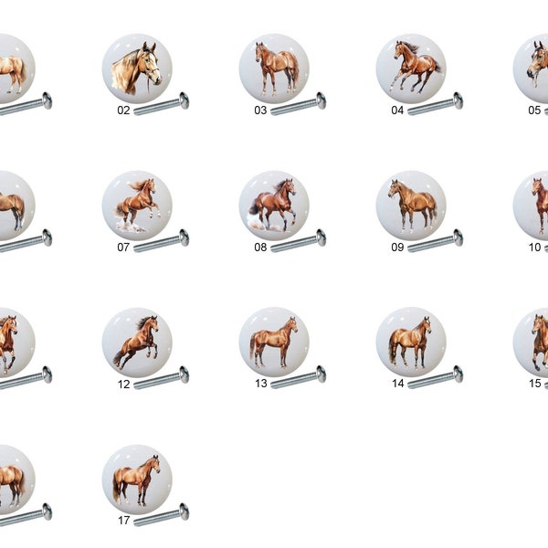 Brown Horse Horses Collection by yaw Images on 1.5" DECORATIVE Glossy Ceramic Dresser Drawer PULLS Cabinet Cupboard KNOBS