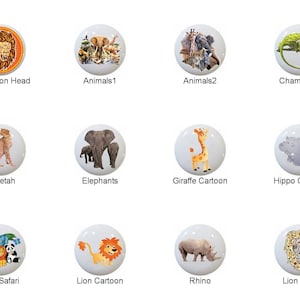 African Wildlife Safari Animals Images on 1.5" White Decorative Glossy CERAMIC Cabinet PULLS Dresser Drawer KNOBS
