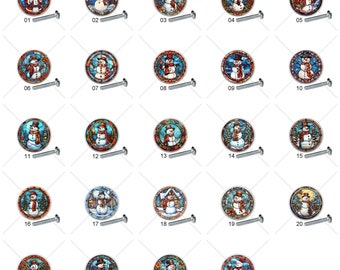 Stained Glass Snowman Ceramic Drawer Pulls - Holiday Decor