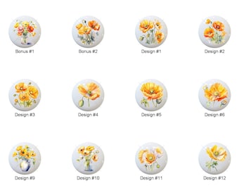 Iceland Poppy by BlessingPrinting Poppies Floral Images on 1.5" White Decorative Glossy CERAMIC Cabinet PULLS Dresser Drawer KNOBS