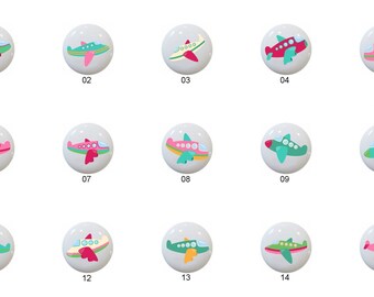 Airplane Girl by PinkPueblo Images on 1.5" White Decorative Glossy CERAMIC Cabinet PULLS Dresser Drawer KNOBS