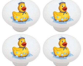 Rubber Ducky Ceramic Drawer Pulls - Set of 4 - Bath Decor