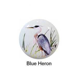 Herons Great Blue Heron Cattails Bird Images on 1.5" DECORATIVE Glossy Ceramic Dresser Drawer PULLS Cabinet Cupboard KNOBS