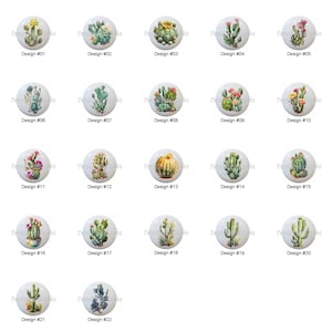 Cactus Desert Cacti by DigitalCurio Images on 1.5" White Decorative Glossy CERAMIC Cabinet PULLS Dresser Drawer KNOBS