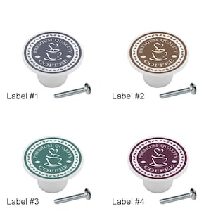 Premium Quality Coffee Labels Kitchen Cafe Images on 1.5" DECORATIVE Glossy Ceramic Dresser Drawer PULLS Cabinet Cupboard KNOBS
