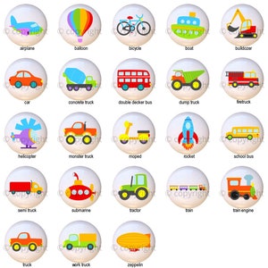 Transportation Vehicles by PP Kids Childrens Bedroom Cars Trucks Bus Airplane Rocket Decorative Glossy Ceramic Drawer Pulls Dresser Knobs