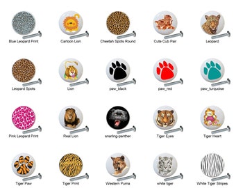 Big Cats Ceramic Drawer Pulls: Tigers, Lions, Leopards, Panthers