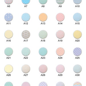 May include: Thirty-seven different patterned circles in various pastel colors. Each circle has a unique design, including stars, hearts, waves, and geometric shapes.