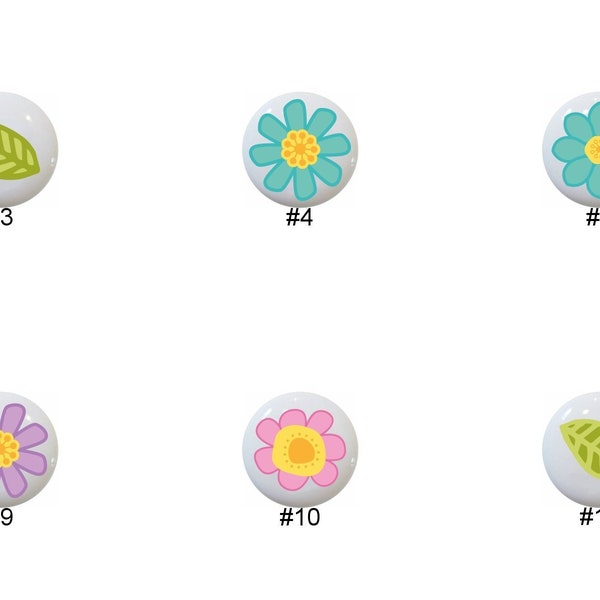 Flower Doodle Flowers Pastel Brights Blue Pink byCCP Images on 1.5" DECORATIVE Glossy Ceramic Dresser Drawer PULLS Cabinet Cupboard KNOBS