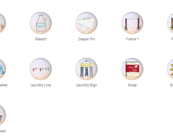 Laundry Room Ceramic Dresser Knobs: Clothesline, Basket Design