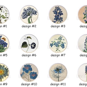 Botanical Blue Flowers by cmc Floral Flower DECORATIVE Glossy Finish Ceramic Dresser Drawer PULLS Cabinet Cupboard KNOBS