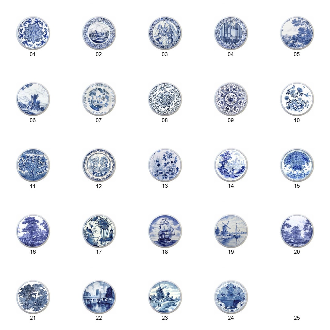 Delft Circles in Blue Variety of Images on 1.5 DECORATIVE Glossy