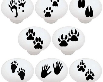 Animal Paw Prints Ceramic Knobs - Set of 8 - Decorative Drawer Pulls