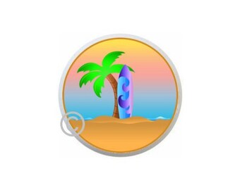 Surfboard Palm Tree Sunset Ceramic Drawer Pull - Beach Decor Knob