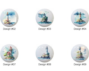 Lighthouse by InstantClipArtOasis Lighthouses Seaside Images on 1.5" White Decorative Glossy CERAMIC Cabinet PULLS Dresser Drawer KNOBS
