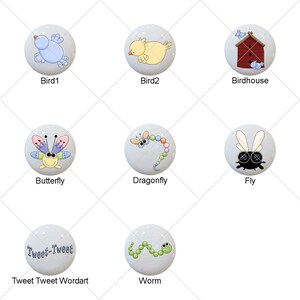 Birdies 'n Bugs Ceramic Drawer Pulls: Kid's Room Decor (1.5")