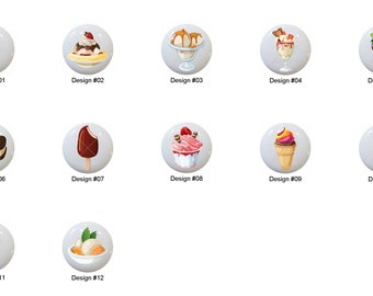 Ice Cream Sweets Ceramic Dresser Knobs - Decorative Drawer Pulls (1.5 inch)
