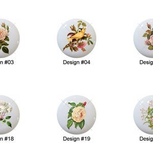 A Rose is a Rose by The Graphics Fairy Floral Flowers Flower Images on White Decorative Glossy CERAMIC Cabinet PULLS Dresser Drawer KNOBS