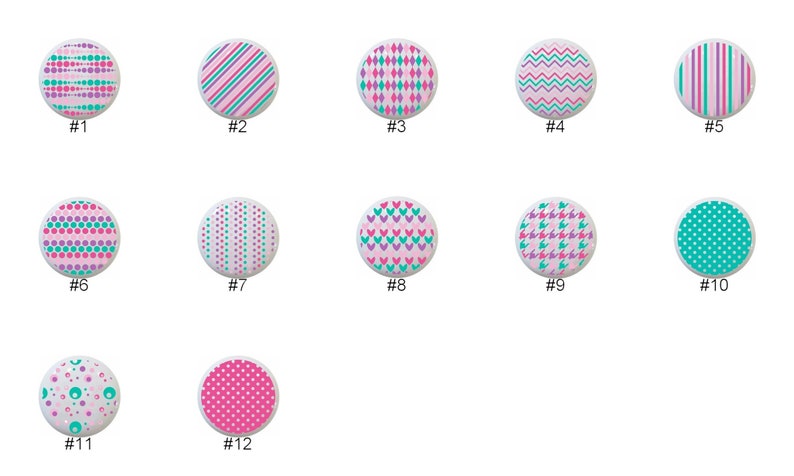 Peut inclure: Douze cercles &agrave; motifs diff&eacute;rents en rose, turquoise et violet. Les cercles sont num&eacute;rot&eacute;s de 1 &agrave; 12.