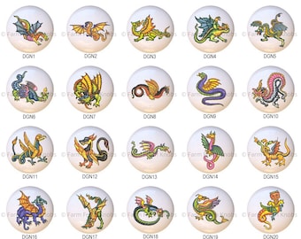 Dragons in Color Dragon Decorative Glossy Ceramic Drawer Pull Dresser Knob