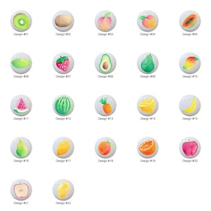 Fruits by PeachyCottonCandy Images on 1.5" White Decorative Glossy CERAMIC Cabinet PULLS Dresser Drawer KNOBS
