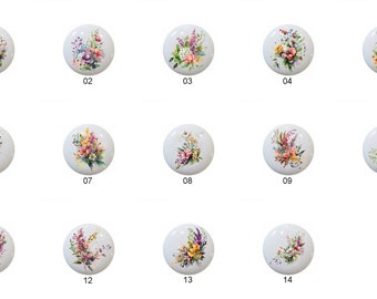 Spring Bouquets by DigitalCurio Images on White Decorative Glossy CERAMIC Cabinet PULLS Dresser Drawer KNOBS
