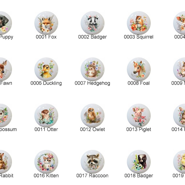 Watercolor Spring Baby Animals by D.C. DECORATIVE Ceramic Dresser Drawer PULLS Cabinet Cupboard KNOBS