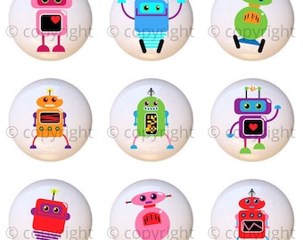Robot Ceramic Knobs - Set of 9 - Kids Room Dresser Drawer Pulls