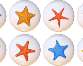 Set of 8 - Starfish in Color Beach Decorative Glossy Ceramic Drawer Pulls Dresser Knobs