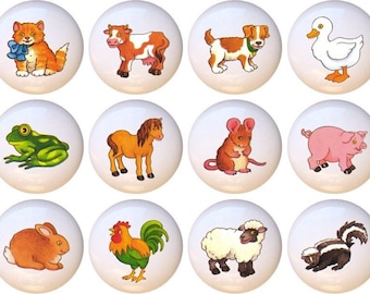 Set of 12 - Lil Animal Series Farm Animals Ceramic Drawer Pull Cabinet Knobs