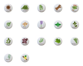 Herbs & Spices Ceramic Drawer Pulls: Kitchen Cabinet Knobs (1.5 inch)