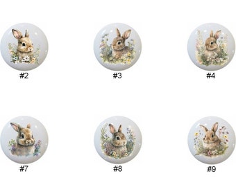 Floral Bunnies Bunny Rabbits by icao - DECORATIVE Ceramic Dresser Drawer PULLS Cabinet Cupboard KNOBS