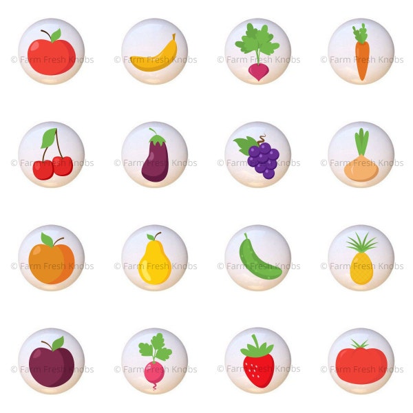 Fruits and Vegetables by pp Food Foodies Kitchen Veggies DECORATIVE Glossy Finish Ceramic Dresser Drawer PULLS Cabinet Cupboard KNOBS