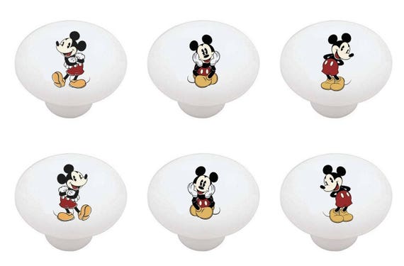 Set Of 6 Vintage Look Mickey Mouse Ceramic Drawer Pull Cabinet Etsy